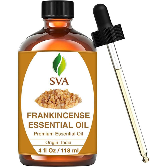 SVA Frankincense Essential Oil – 4 Fl Oz – 100% Natural Boswellia Serrata Oil - for Diffuser, Hair Care, Face, Skin Care, Aromatherapy, Scalp and Body Massage, Soap and Candle Making – with Dropper