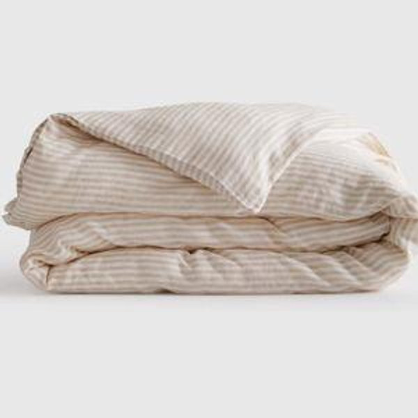 European Linen Duvet Cover in Natural/White Stripe, Size King