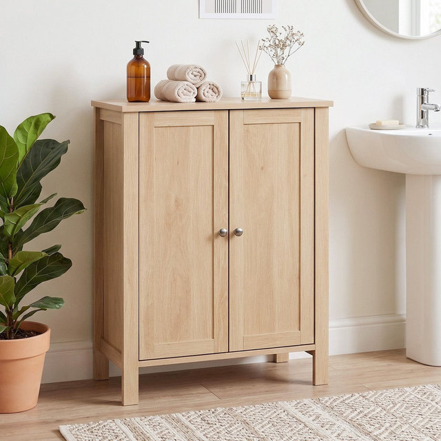 Karl Home 23.62in.W Oak Bathroom Cabinet with 2-Doorand 3 Shelves