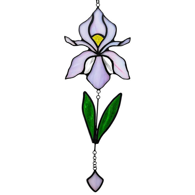 EPOGIFTS Handmade Iris Flower Stained Glass Suncatcher - Colorful Window Hanging Decor for Home/Office/Church/Wedding - Unique Birthday Gift for Women, Mother's Day, for Mom Grandma