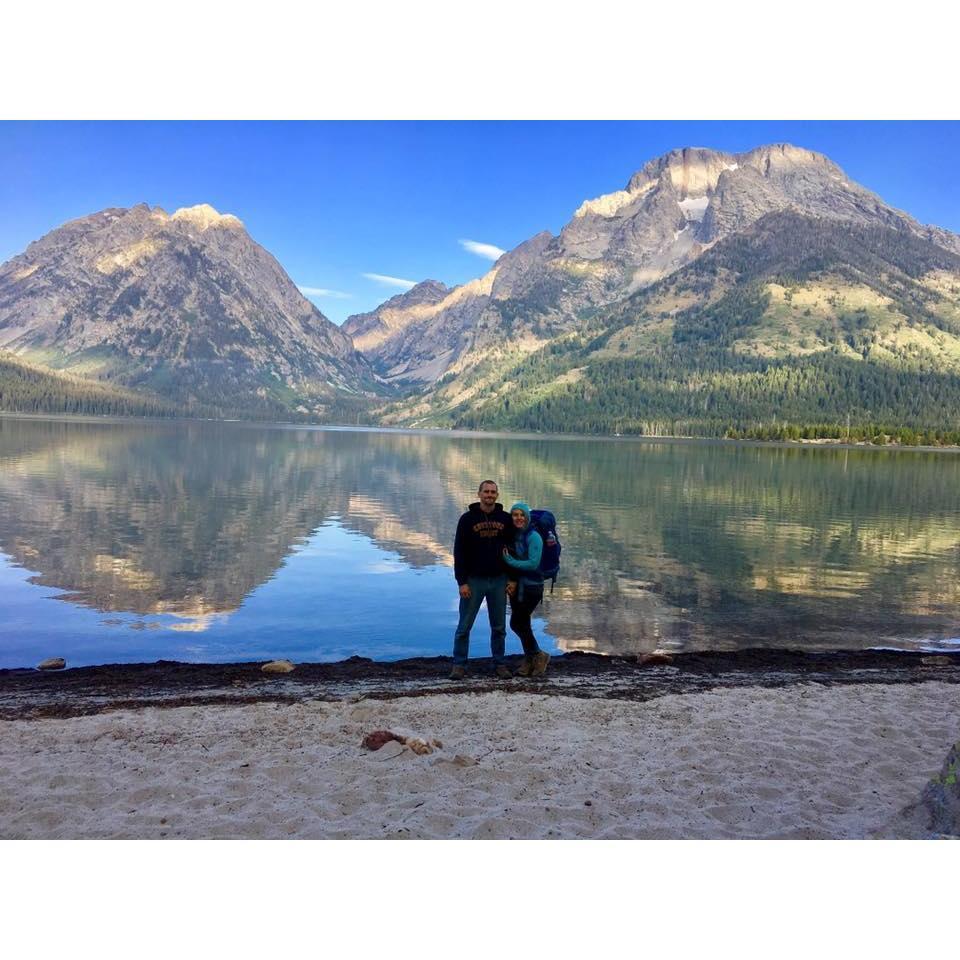 Backcountry camping together in Grand Teton National Park at Leigh Lake.