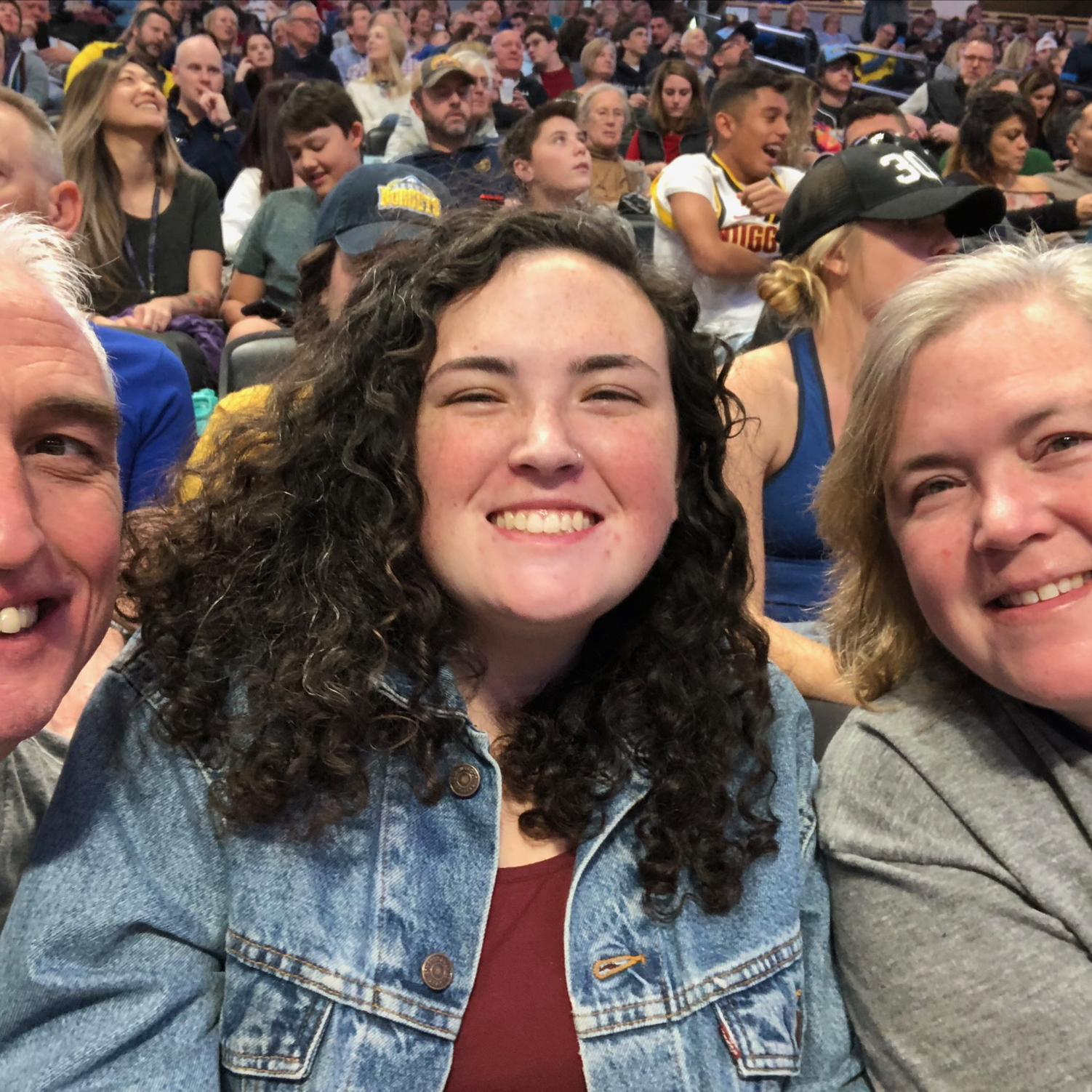 Rory’s favorite pic of Riley at a Nuggets game!!