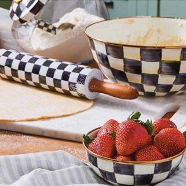 MACKENZIE-CHILDS Rolling Pin, Decorative Roller Pin for Baking, Cute Baking Supplies, Black-and-White Courtly Check