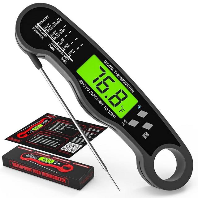AWLKIM Meat Thermometer Digital - Fast Instant Read Food Thermometer for Cooking, Candy Making, Outside Grill, Waterproof Kitchen Thermometer with Backlight & Hold Function -Grey