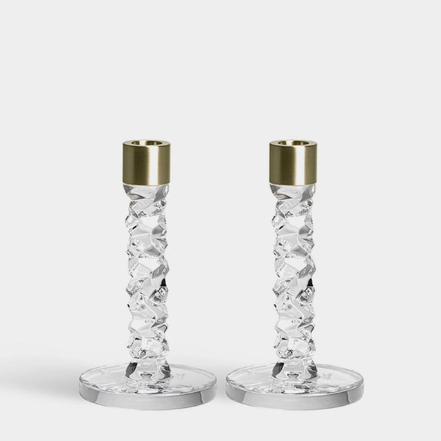Orrefors Carat Candlestick, Brass, Small, Set Of 2