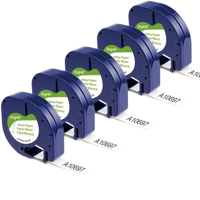 Aonomi Compatible Label Tape Replacement for DYMO Letratag Refills 91330 10697 Self-Adhesive Paper LT Tape for DYMO LetraTag Plus LT-100T LT-100H QX50 Label Maker, 1/2 Inch x 13 Feet, 5-Pack
