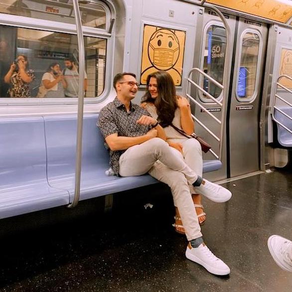 This photo was taken on the subway on July 10th, 2021 after the couple went to a comedy show with some friends!