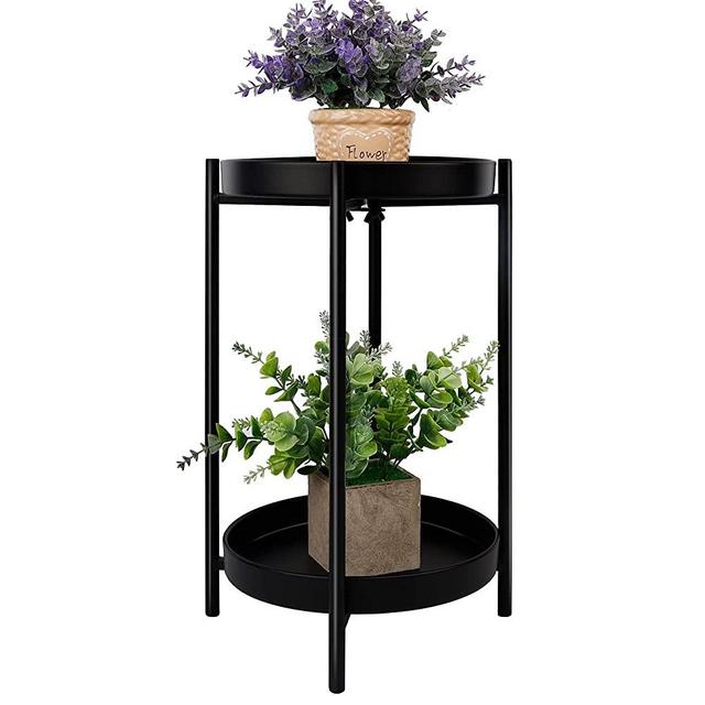 yosager Metal Plant Stand for Flower Pot, 16.7 Inch Plant Stands Potted Holder, Weight Capacity 100 lb, Outdoor 2 Tier Plants Display Rack, Shelf Double Tray Garden Round Supports for Planter