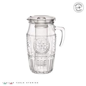 Bormioli Rocco Romantic Water Pitcher – Vintage Victorian Style Glass Carafe With Handle, Lid & Ant-Dilution Ice Core – Elegant Floral Decanter For Iced Tea, Juice, Lemonade, Sangria (60.75oz/1.8L)