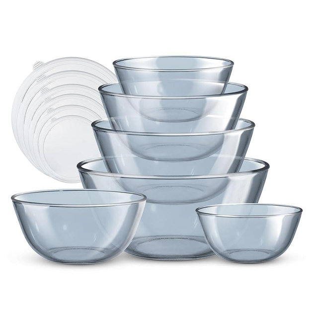 COOK WITH COLOR 12 Pc Glass Mixing Bowl Set with Lids – Borosilicate Glass Nesting Bowls for Cooking, Baking and Meal Prep, Colored Blue