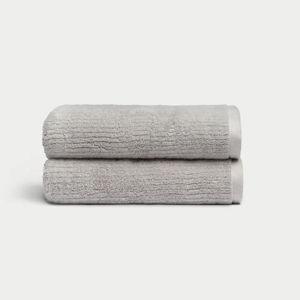 Ribbed Terry Hand Towels in Light Grey