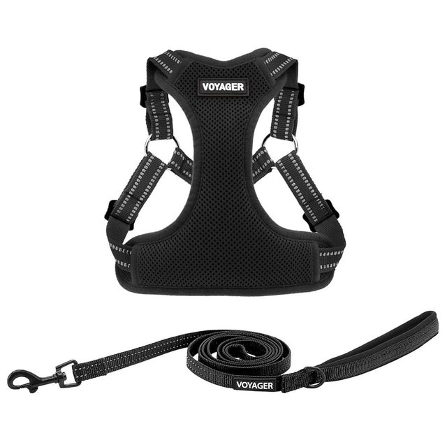 Best Pet Supplies Voyager Adjustable Dog Harness Leash Set with Reflective Stripes for Walking Heavy-Duty Full Body No Pull Vest with Leash D-Ring, Breathable All-Weather - Black, XS