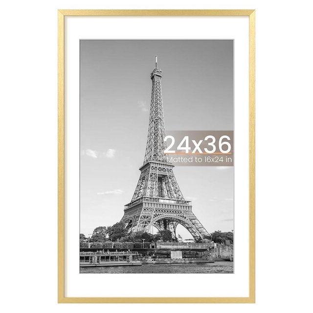 upsimples 24x36 Poster Frame, Display Pictures 20x30 with Mat or 24x36 Without Mat, Wall Hanging Picture Frame, Gold, 1 Pack