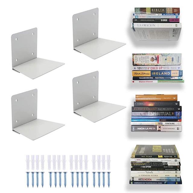 Eapele Floating Book Shelves for Wall, Steel Constructed Hidden Conceal Bookshelf with Mounting Hardware (Grey, 4pcs)