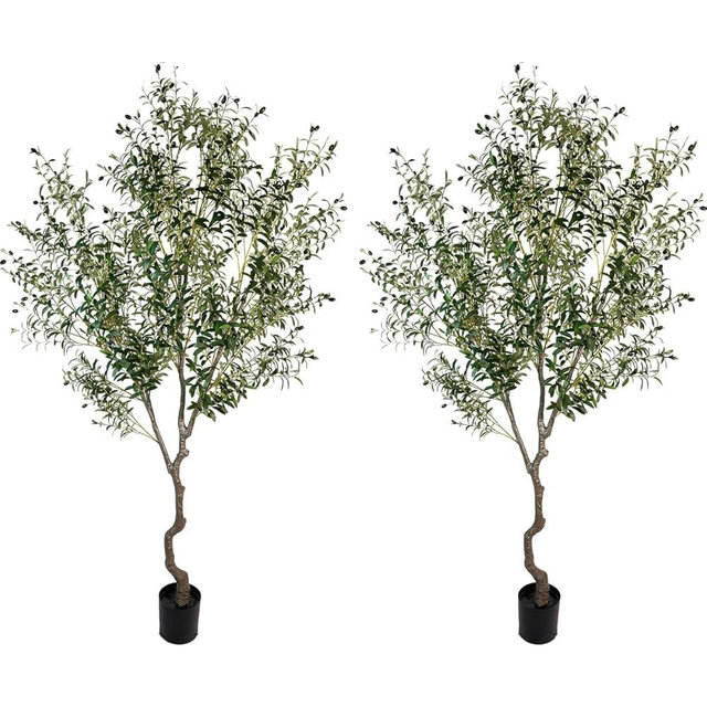 AfanD Artificial Tree Faux Olive Tree 8ft(92in,3200leaves) Tall Fake Olive Plant in Pot Fake Silk Tree Faux Plants Indoor 2pack