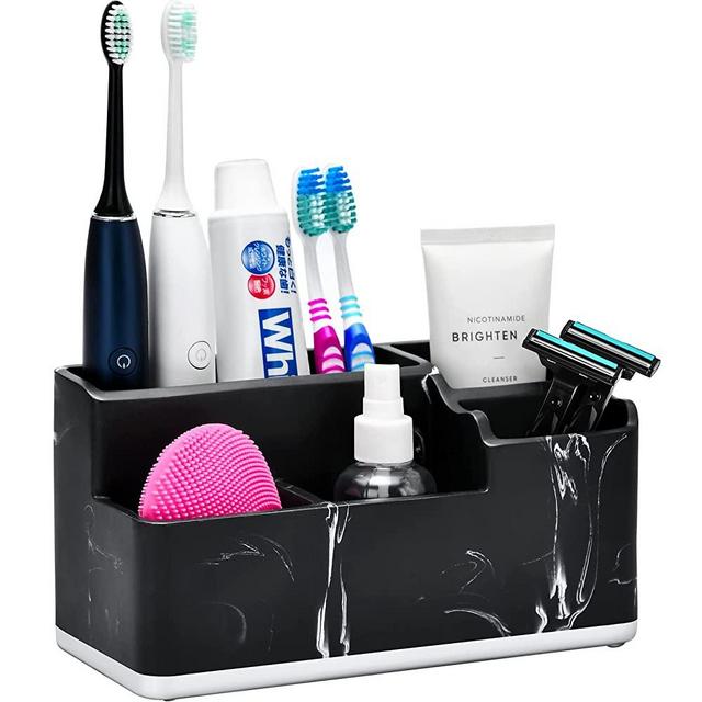 VITVITI Toothbrush Holders for Bathroom, Bathroom Organizer Countertop, 5 Compartment Bathroom Accessories Storage for Toothpaste/Vanity Counter/Sink, Black Resin of Marble Color