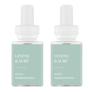 Pura Smart Home Air Diffuser Fragrance - Smart Home Scent Refill - Up to 120-Hours of Premium Fragrance per Refill - Clean Diffuser for Office & Apartment - 2 Pack, Linens & Surf