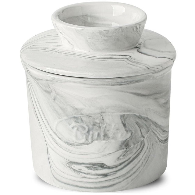 Howise Ceramic Butter Crock, 6 OZ Butter Keeper for Counter, French Butter Dish Big Capacity Grey
