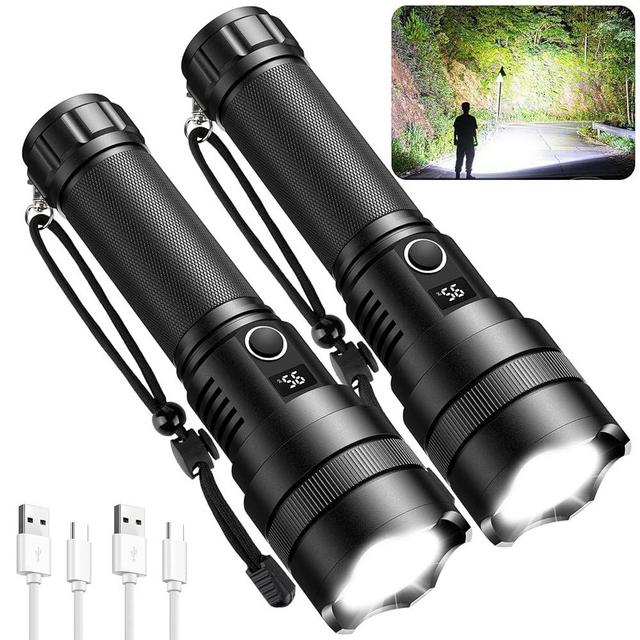 ALSTU Rechargeable Flashlights High Lumens, 900000 Lumen Bright Flashlight with 5 Modes, Led Flash Light with Power Display & IPX7 Waterproof for Camping, Hiking, Outdoor (2 Packs)
