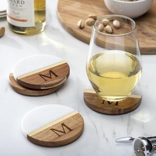 Personalized Marble Acacia Coaster, Set of 4