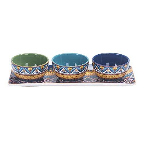 Bico Havana Ceramic Dipping Bowl Set (13oz bowls with 14 inch platter), for Sauce, Nachos, Snacks, Microwave & Dishwasher Safe