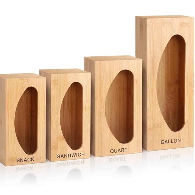 Urvoix Ziplock Bag Storage Organizer, 4 Pcs Bamboo Baggie Organizer, Ziplock Bag Organizer for Drawer Compatible with Gallon, Quart, Sandwich, Snack Variety Size Bags