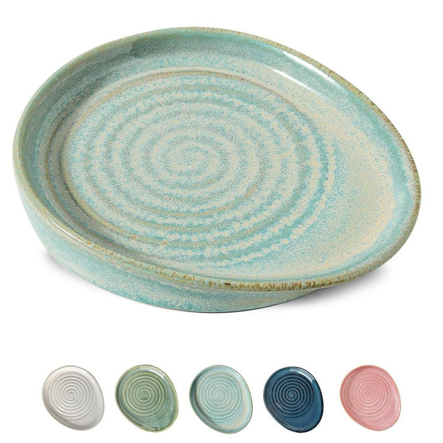 Seyatoo Ceramic Spoon Rest for Stove Top, Spoon Holder for Kitchen Counter, Farmhouse Cooking Utensil Holder for Spoons, Ladles, Spatula, Lake Blue
