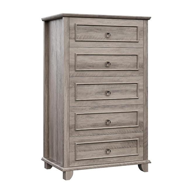 HOSTACK 5 Drawer Tall Dresser, Wood Chest of Drawers for Bedroom, Modern Farmhouse Storage Dressers Cabinet for Closet, Living Room, Entryway, Home Office, Ash Grey