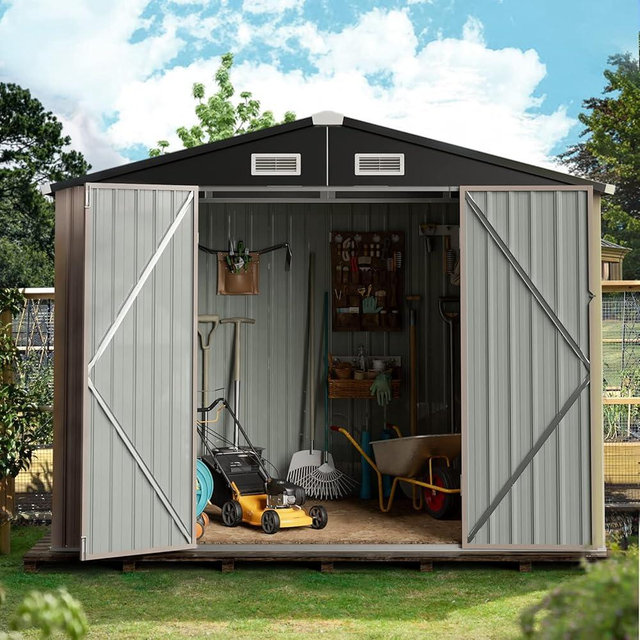 oneinmil 4x6 FT Outdoor Storage Shed, Metal Tool Shed with Lockable Door, Metal Shed Garbage Can, Storage House for Backyard, Garden, Patio, Lawn, Brown