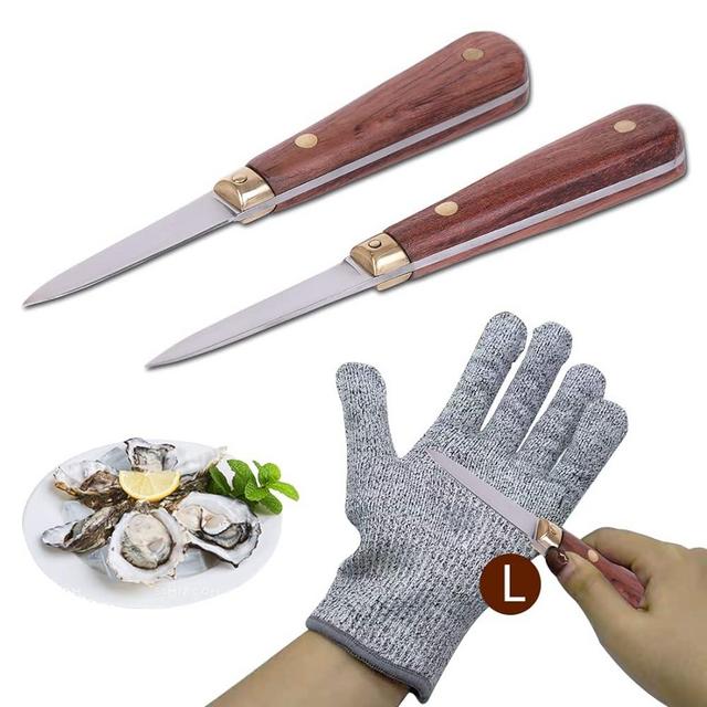 SPEENSUN Oyster Shucking Knife,Oyster Knife, Oyster Shucker Knife Not Break And Bend,More Secure With Shucking Knifeand Gloves (2Knife And 1Glove L),Clam Shucking Knife For Men Christmas Gifts