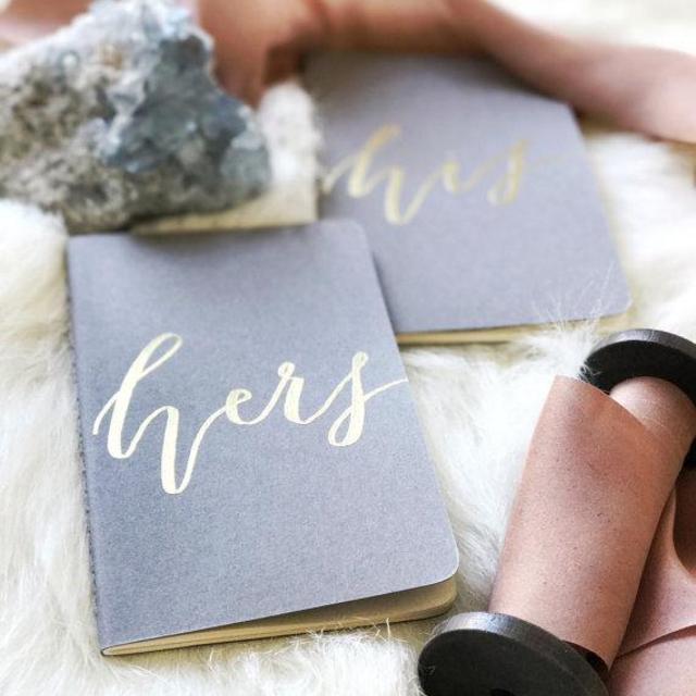 Personalized Calligraphy Gold Embossed Wedding Vow Books