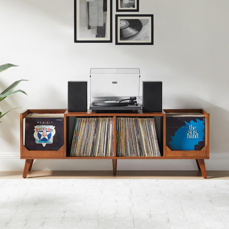 Crosley Furniture, Asheville Low Record Stand with Storage Console
