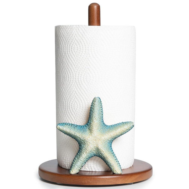 Starfish Paper Towel Holder - Decorative Paper Towel Holder Countertop Retro Coastal Kitchen Decor Starfish Unique Beach House Gifts for Women Cute Ocean Themed Decor for Home Nautical Wood Aesthetic