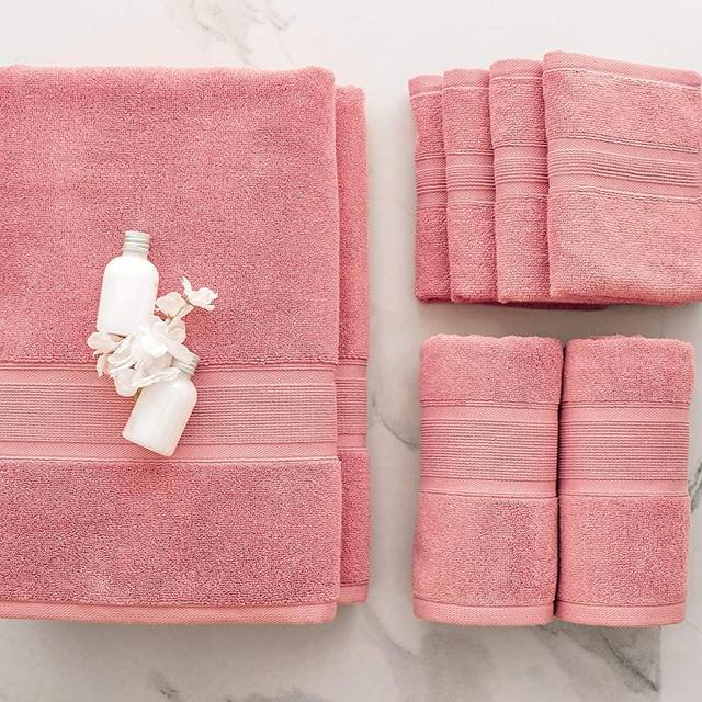 Luzia 8 Piece Towel Set - 100% Turkish Cotton, Premium Quality - 2 Bath Towels 2 Hand Towels and 4 Washcloths (Coral)