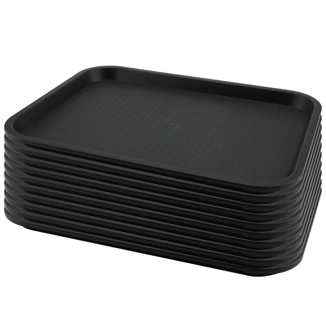 MAHIONG 10 Pack 14x10 Inch Black Fast Food Tray, Large Rectangular Restaurant Serving Trays, Plastic Cafeteria Trays School Lunch Trays
