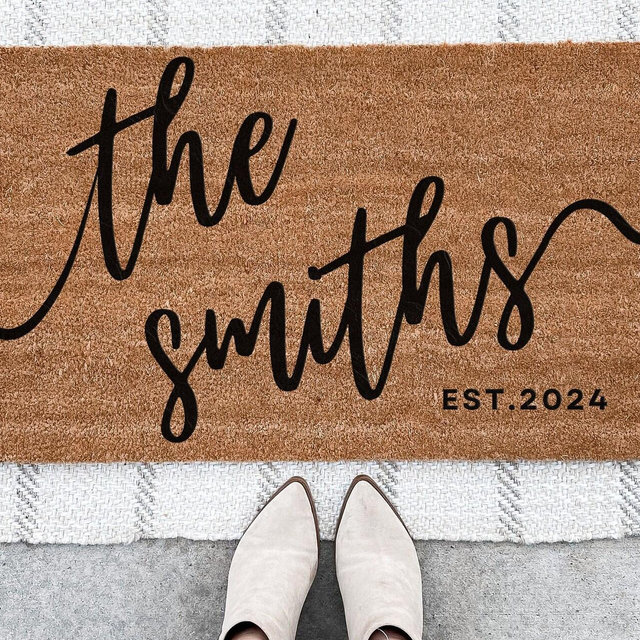 Wedding Gift for Couples, Custom Welcome Door Mat with Family Name, Housewarming Gift Home Decor, Personalized Doormat w/ Anti-Slip Backing