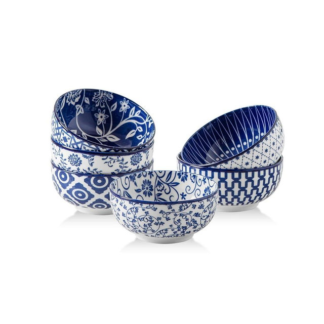 Gibsimi Ceramic Dipping Bowls Set - Mini 4 Oz Dessert Bowls Set - Small 3.5 Inch Porcelain Bowls for Side Dishes, Snack, Appetizer, Yogurt - Microwave Dishwasher Safe - Set of 6 - Vintage Blue
