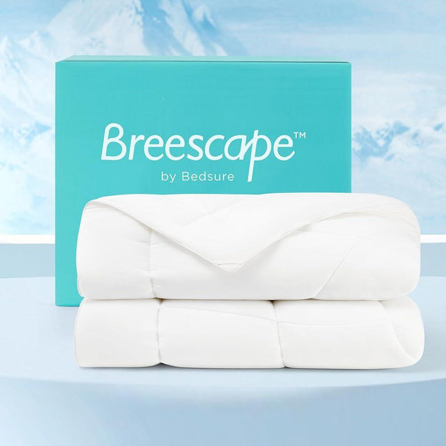 Bedsure Breescape Cooling Comforter Queen Size, Double-Sided Cool Tech Comforter, Soft Cooling Comforter for Hot Sleepers,Q-Max>0.4,Breathable & Lightweight Comforter Queen Duvet Insert(White,88"x88")