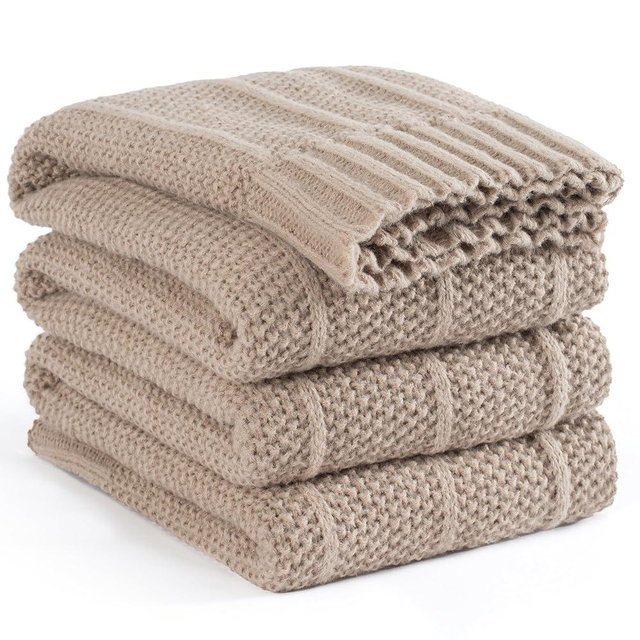 Carriediosa Knit Throw Blanket for Couch 50" X 60",Soft Cozy Stripe Pattern Cable Knitted Throws Fall Fluffy Textured Solid Home Decor Blankets Couch Cover for Bed Sofa,Taupe