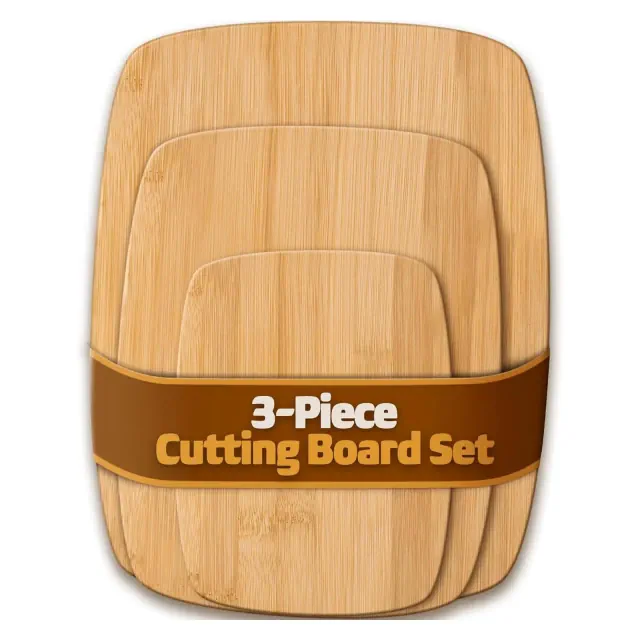 Bamboo Cutting Board Set - 3 Piece Reversible Wood Cutting Boards for Kitchen, Meal Prep & Serving, Chopping Meat, Vegetables, Cheese, Charcuterie