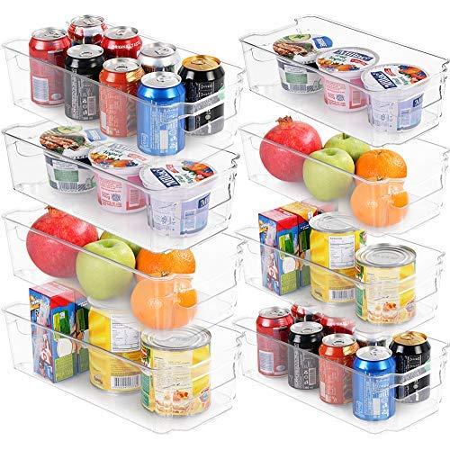 Set of 8 Refrigerator Pantry Organizers-Includes 8 Organizers (4 Large & 4 Small Drawers)-Stackable Organizers for Freezers,Kitchen Countertops and Cabinets-BPA Free Clear Plastic Pantry Storage Racks