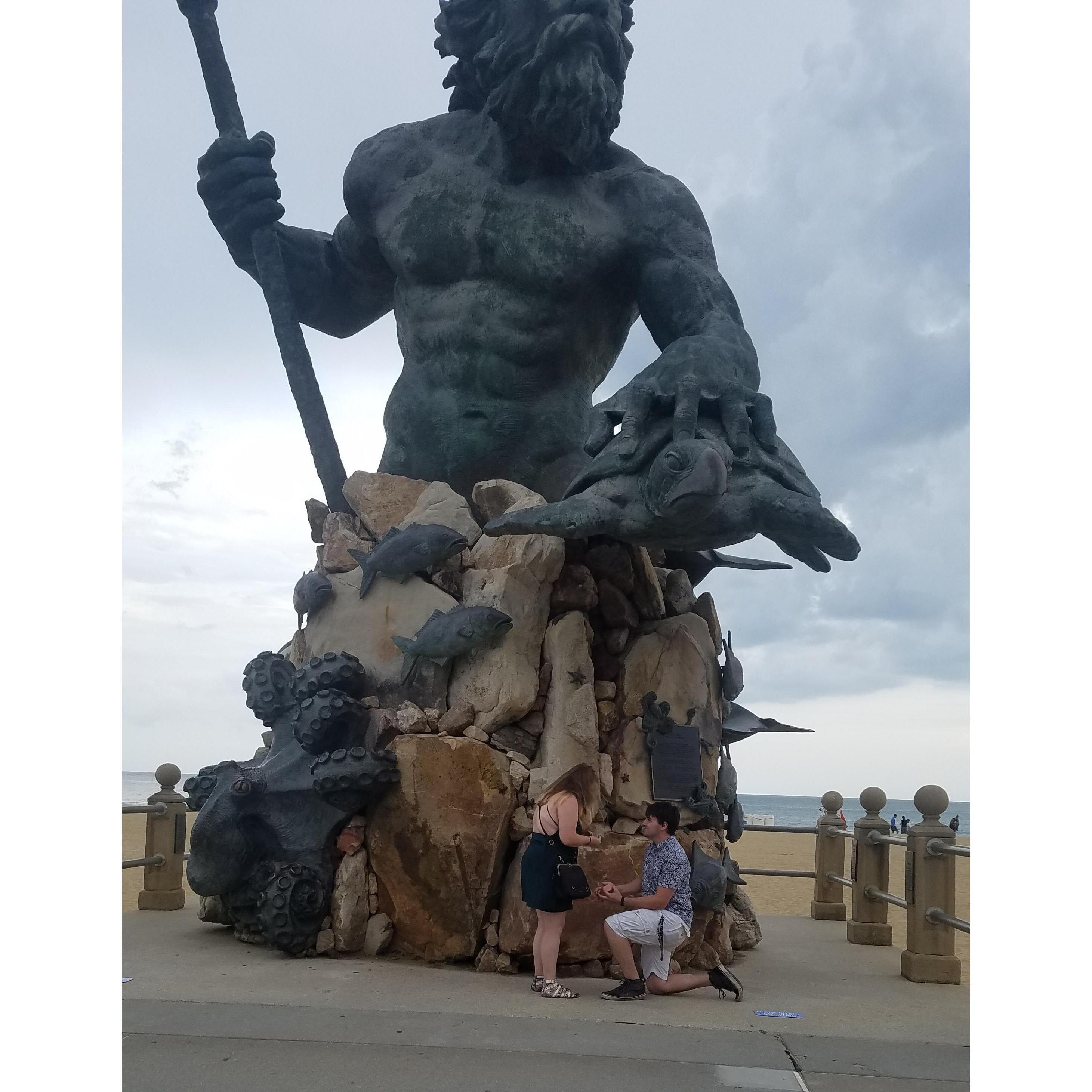 We walked 15 blocks to get to this statue, afraid it was going to rain. When we posed for a picture, I got on one knee, and the rest is history.