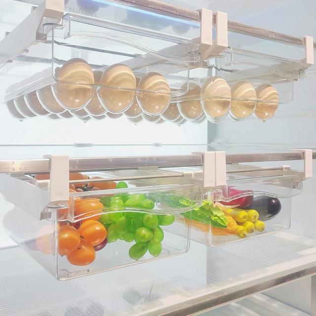 URALFA 2 Pack Fridge Drawer Organizer, Refrigerator Drawers for Fruit and Vegetable, Refrigerator Organization and Storage Box, Transparent Pull Out Drawer Fit for Fridge Shelf Under 1.1"