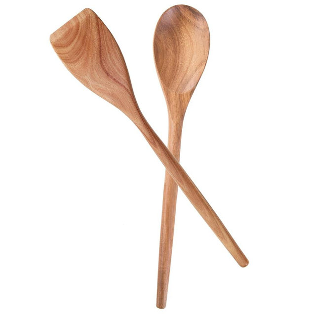 14"Wooden Spoons Wood Spatula for Cooking 2pcs,Solid Acacia Wood Spoons Kitchen Utensils,Smooth Finish,Comfortable Handle Wood Scoop,Heat Resistant Nonstick Cookware Server Spoon,Stirring Food