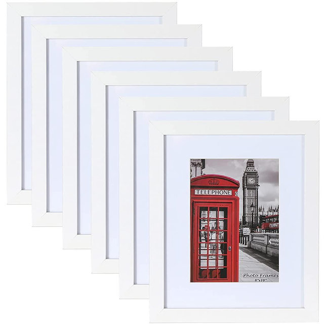 PEALSN 8x10 Picture Frame Set of 6, Display Pictures 5x7 with Mat or 8x10 Without Mat for Wall Mounting or Table Top Display, Photo Frames Collage for Wall Decor, White Woodgrain.