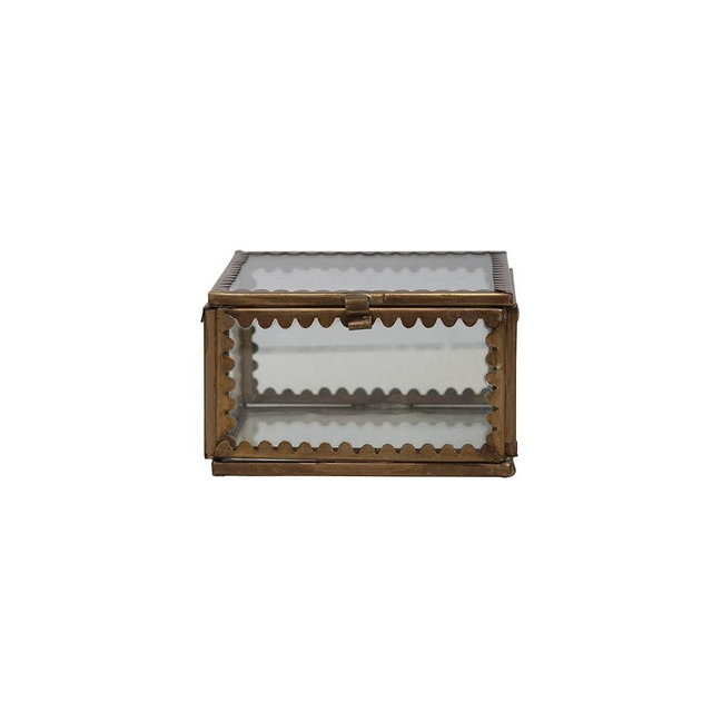 Creative Co-Op Brass and Glass Display Box with Scalloped Edges, Antique Finish
