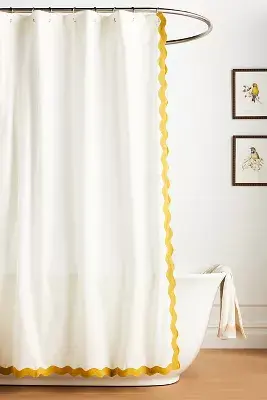 Maeve by Anthropologie Embroidered Scalloped Cotton Shower Curtain