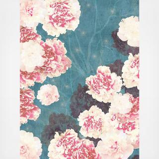 Night Peonies on Blue Printed Wall Art