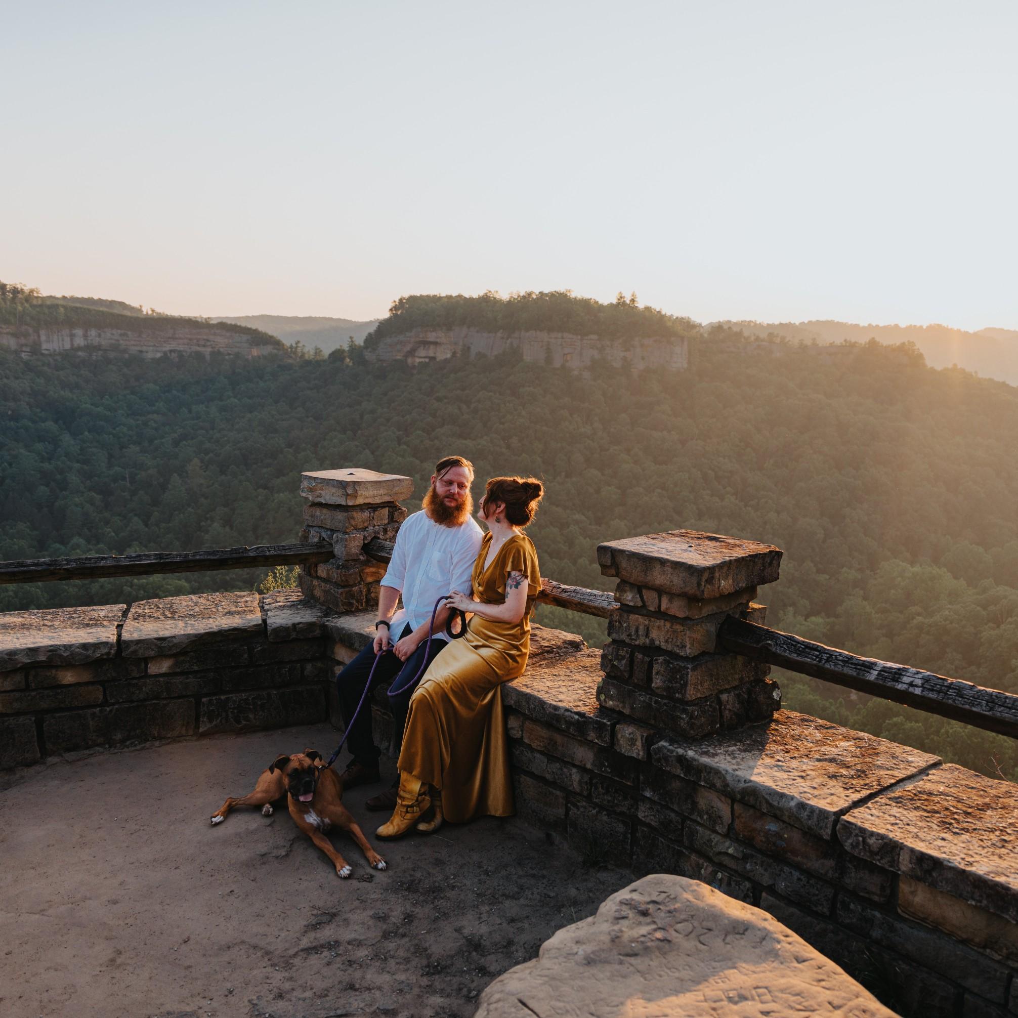 Together on Chimney Top Rock in Red River Gorge. This is where Scott proposed in March 2020. Photograph by Joshua Donnermeyer