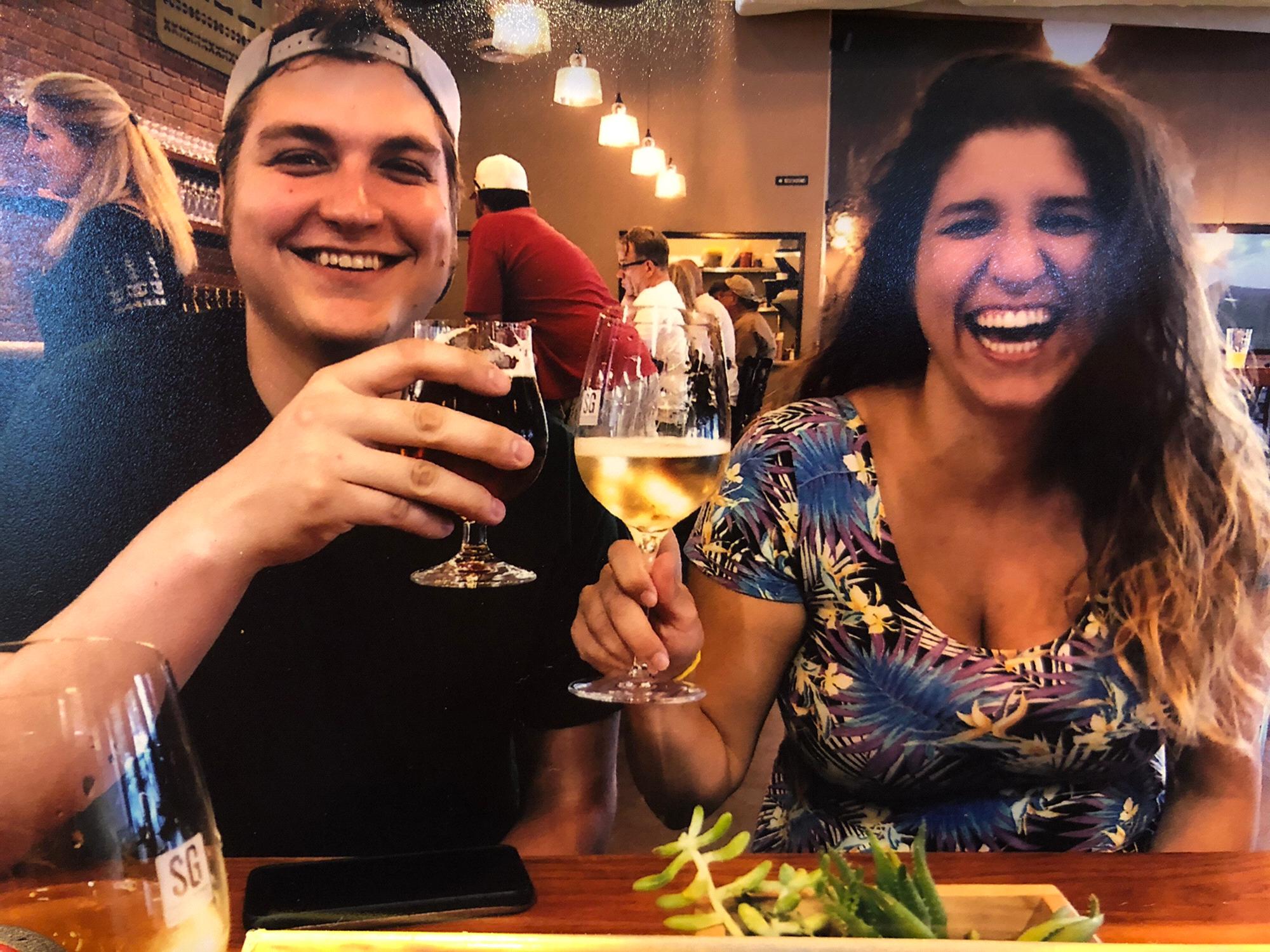 Both of us out to drinks with Conner’s mom and step-dad, at a bar local to their cabin.